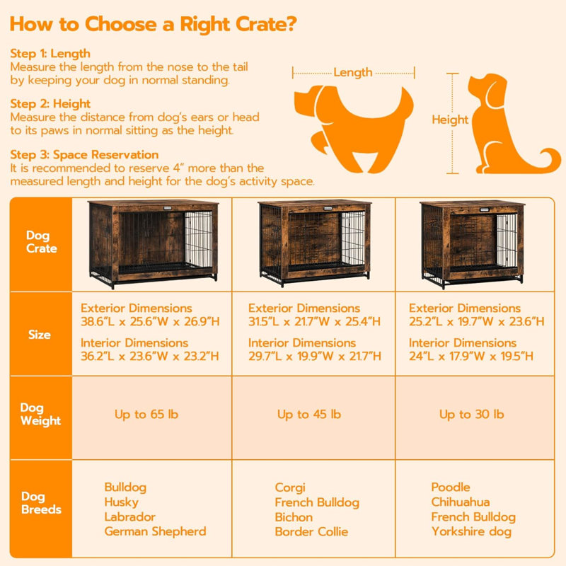 Medium Brown Wooden Dog Crate Table with Metal Bars