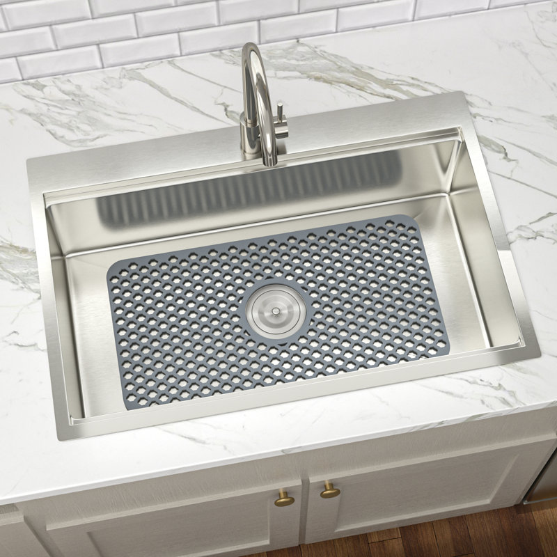 26" x 14" Silicone Sink Grid, Non-Slip Sink Bottom Protector with Drain Hole, Heat-Resistant & Flexible Kitchen Sink Mat