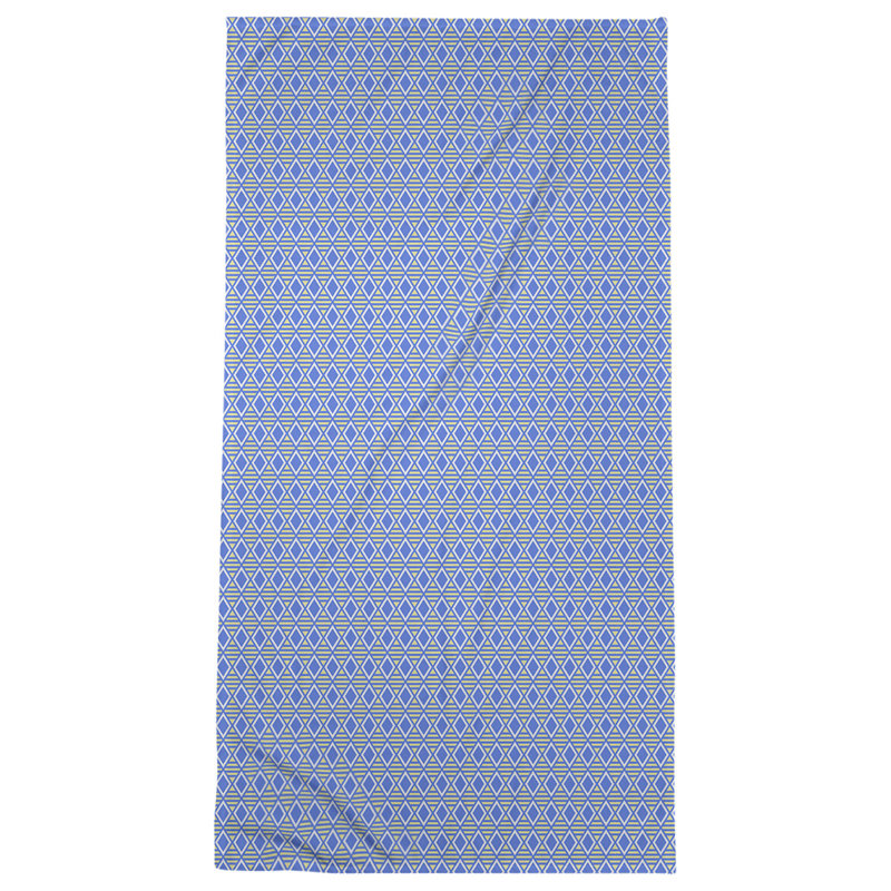Serviette de bain à losanges géométriques, Bleu/jaune