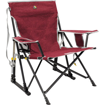 Chaise de camping à bascule Kickback | Chaise berçante pliante portative avec accoudoirs durables, porte-gobelet et siège abaissé pour plus de confort