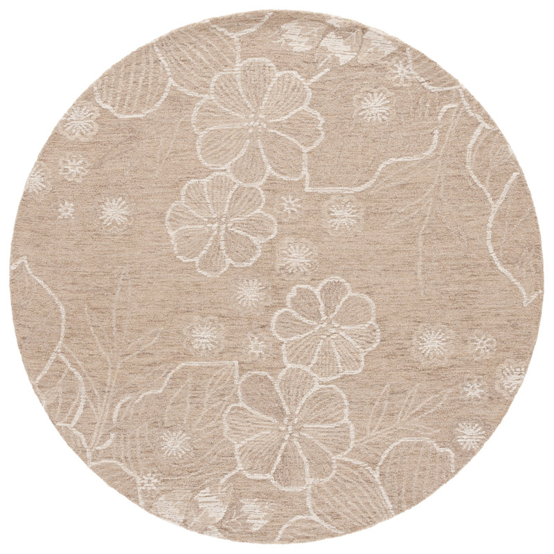Lyanne Hand Tufted Wool/Cotton Floral Rug in Ivory/Beige, Round 6'