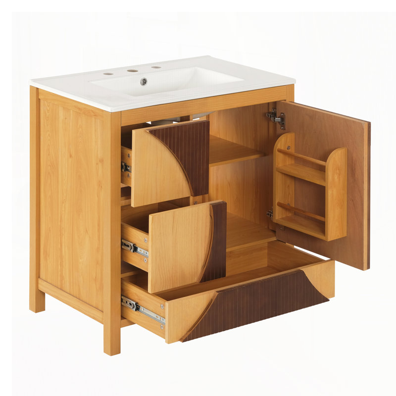 Meuble-lavabo moderne 30 po avec lavabo Mid-Century