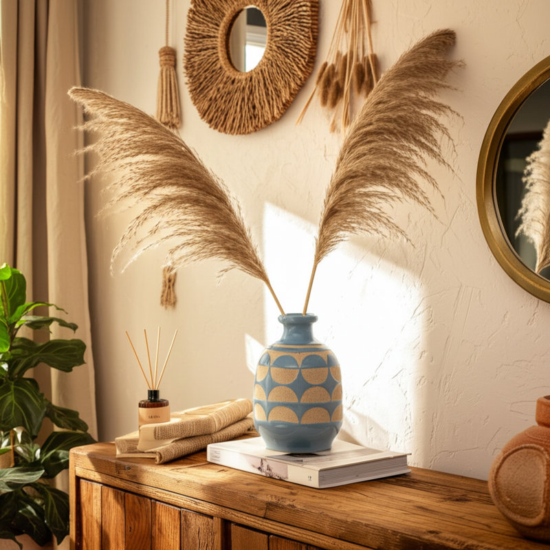 Vase en céramique en grès Jeiker Boho, Bleu
