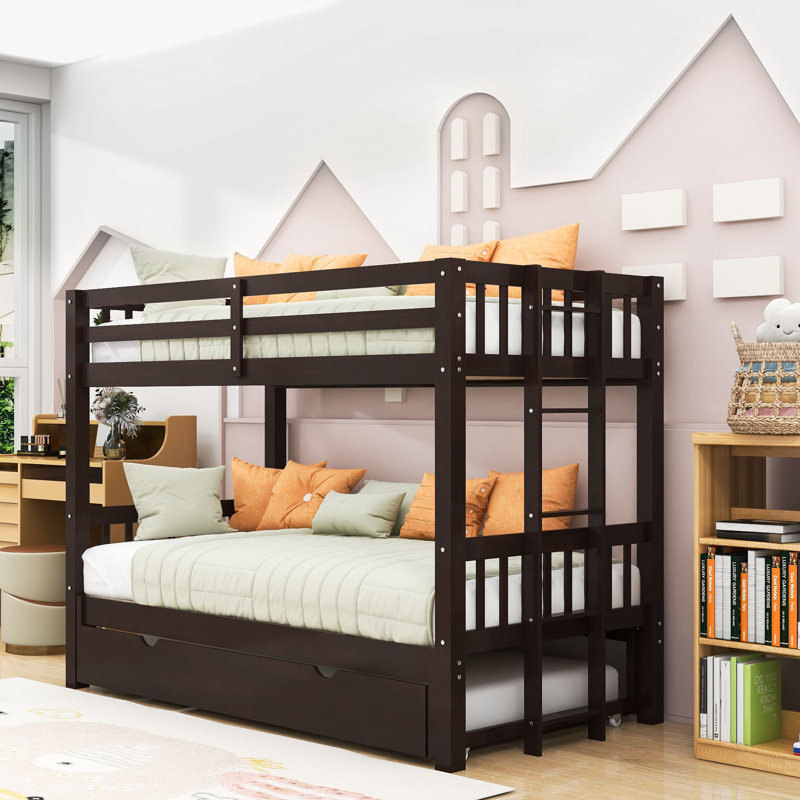 Dorrion Twin Over Twin Wood Bunk Bed with Trundle, Espresso