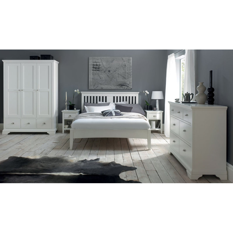 Raffin Solid Wood Bed, White, Double (4'6)