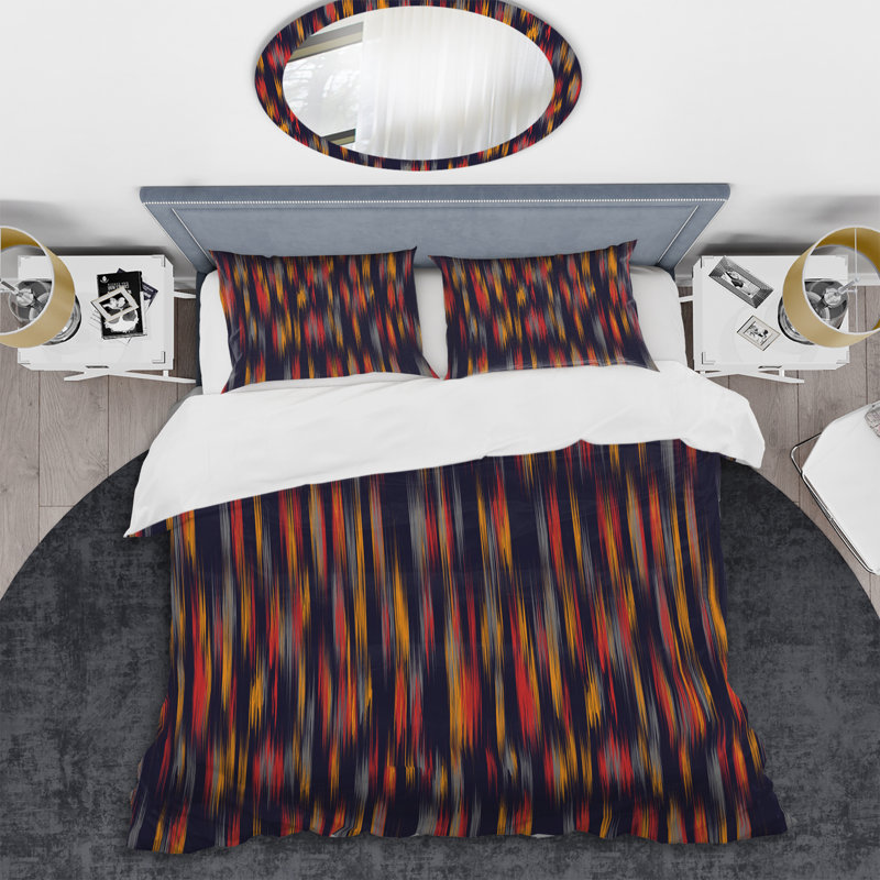 Multicolor Ikat Ogee - Abstract Duvet Cover Set - Microfiber Polyester, Twin Duvet Cover + 1 Standard Sham