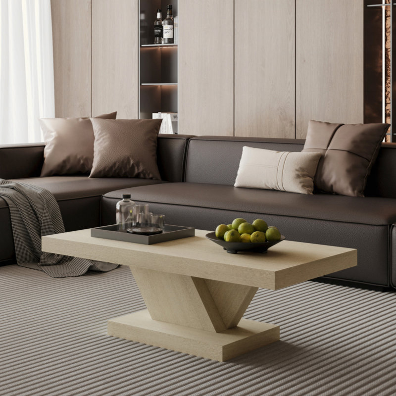 Table basse moderne 47 "à pieds croisés, chêne délavé, placage en bois massif, conception en forme de X avec rangement | Idée cadeau