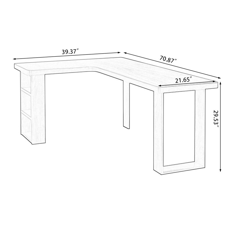 Walnut L-Shaped Solid Wood desks, Left Hand Return, 29.53" H x 70.87" W x 39.37" D