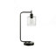 Éclairage, H 20 po, lampe de table, port USB inclus, métal noir, abat-jour en verre, moderne