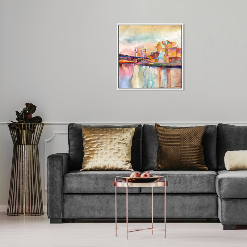 «Maja Wronska» - Peinture sur toile, H 16 po x l 16 po, Cadre blanc