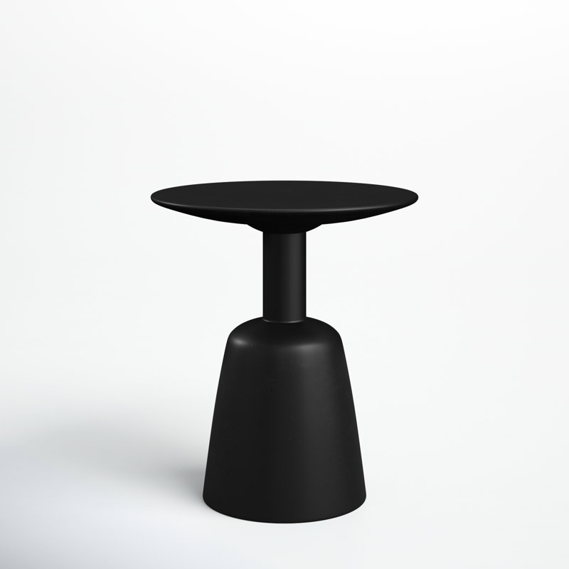 Black Round Solid Wood Sculpted End Table