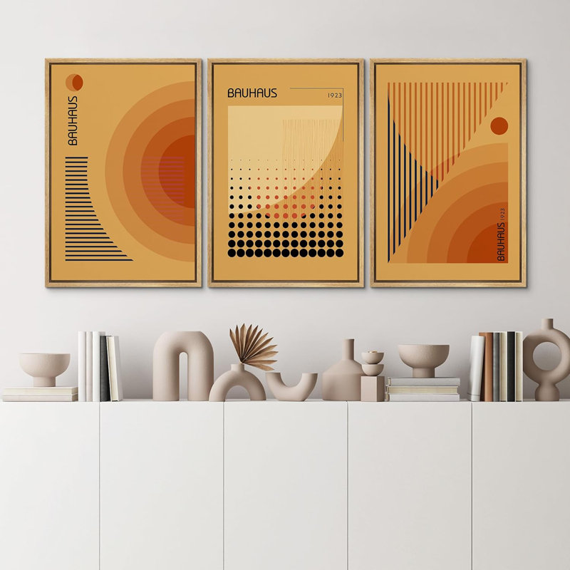 «Classical Artwork Mid Century Modern Boho Bauhaus», reproduction sur toile 3 pièces, Naturel, H 24 po x l 16 po x P 1,5 po