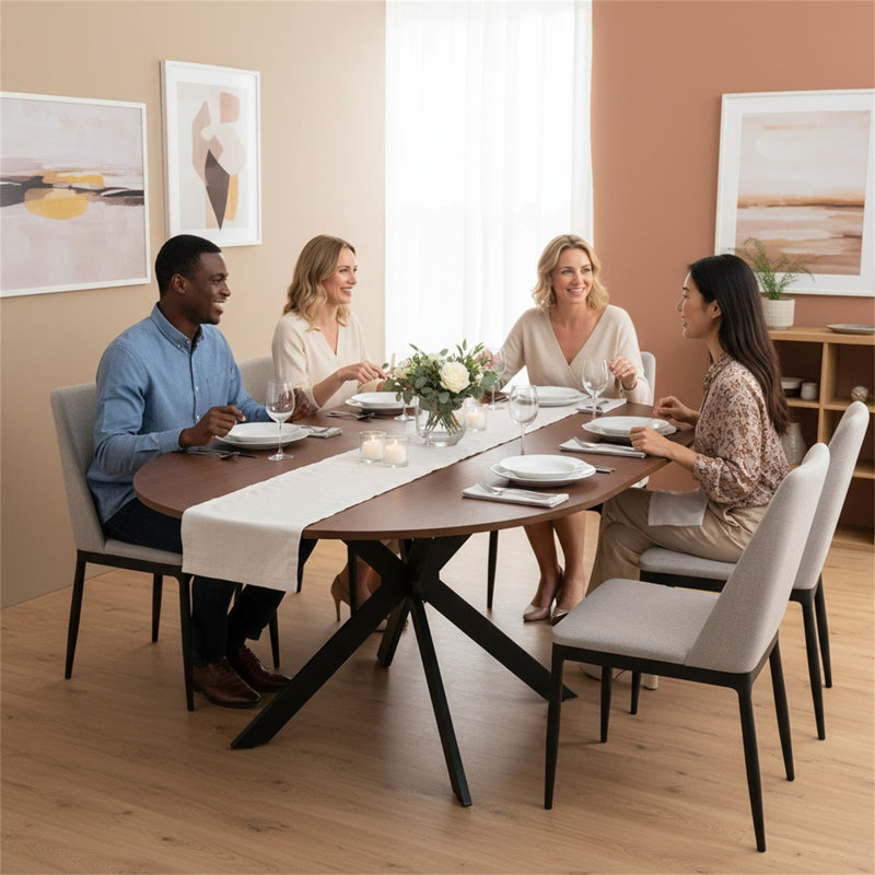 Round Dining Table With Extendable And Durable Metal Legs
