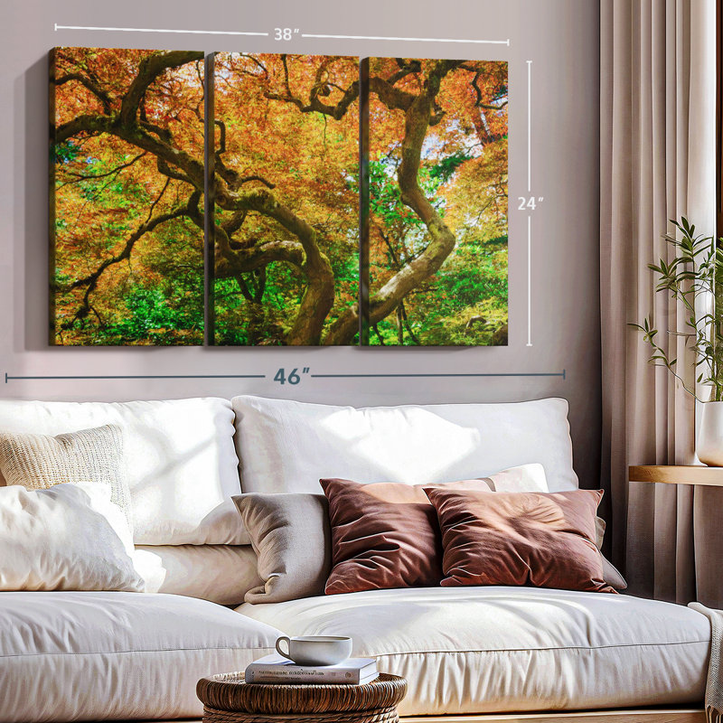Nature " Mossy Maple Tree " 3 - Pieces, 24" H x 38" W x 1.25" D
