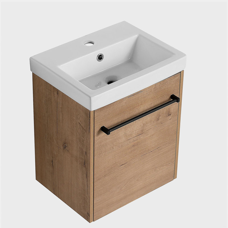 Table de salle de bain murale suspendue 18 po avec lavabo en céramique et portes d'armoire à fermeture en douceur, convient aux petites salles de bain