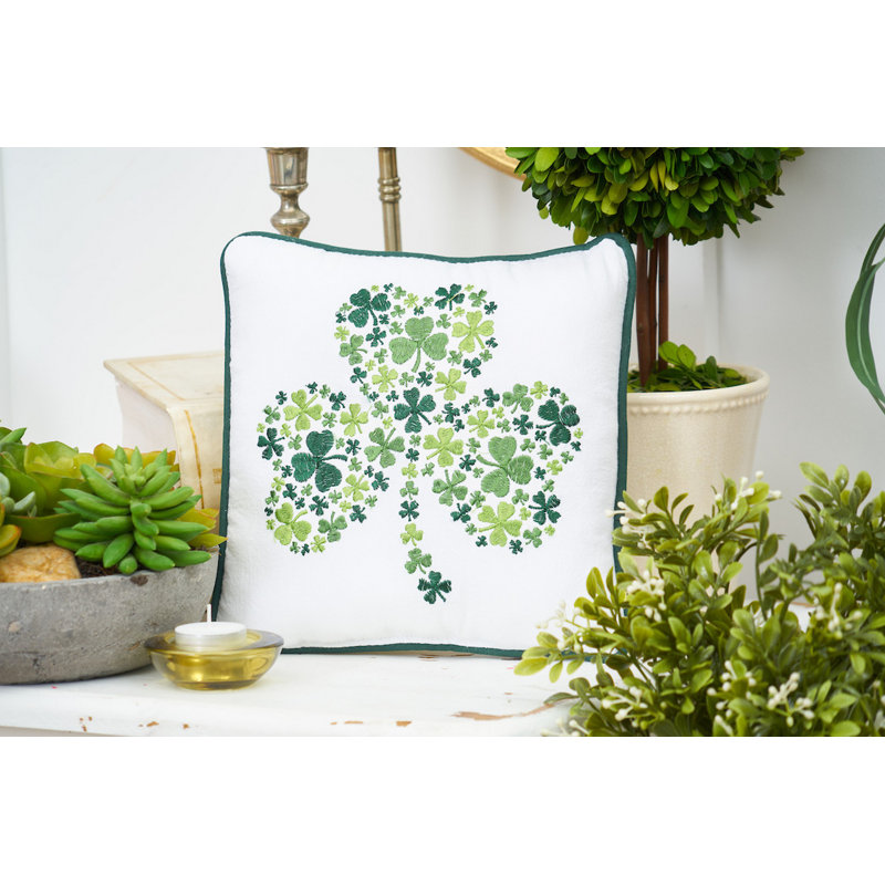 Irish Shamrock Embroidered Throw Pillow St. Patrick's Day Themed