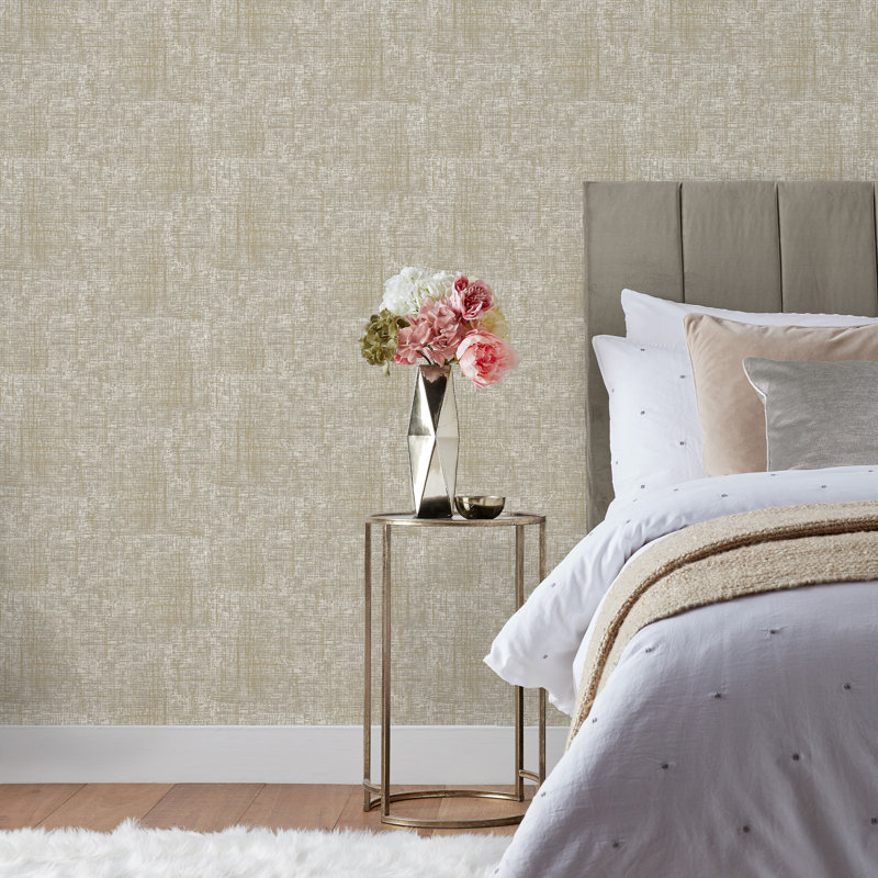  10.5m x 53cm Textured Metallic Finish Wallpaper Roll, Champagne