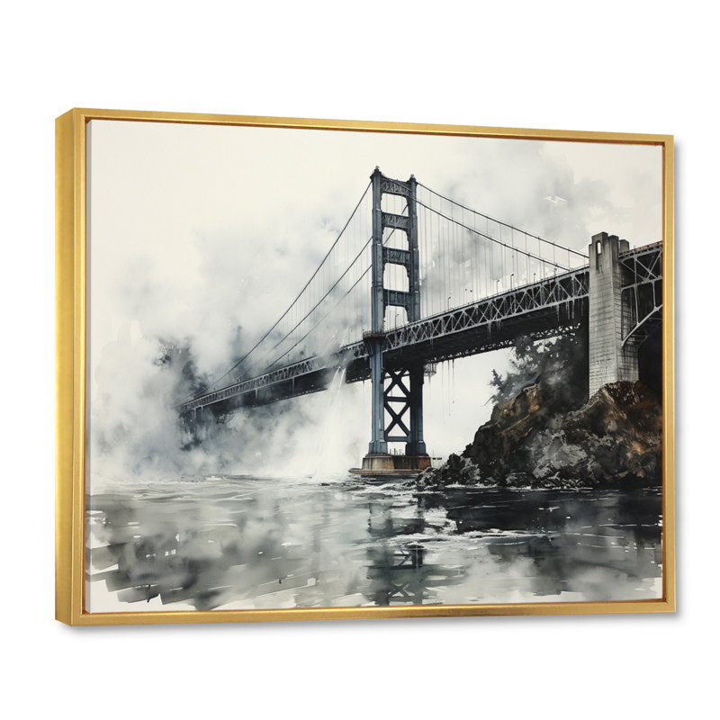 «Gray Bridge Urban Suspension IV», reproduction sur toile, Cadre flottant doré, H 16 po x l 32 po x P 1 po