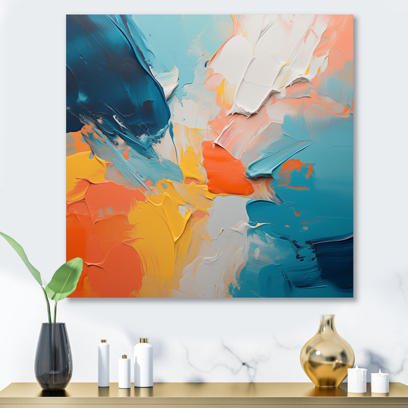 «Blue and Orange Paint Abstract Expression 3», art mural abstrait en métal, H 29 po x l 29 po