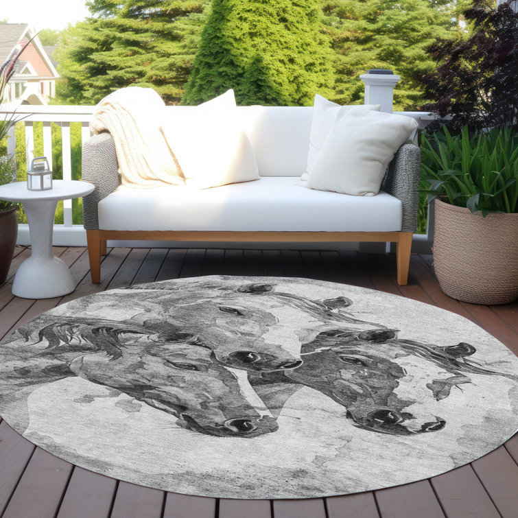 Machine Washable Indoor/Outdoor Cinead ACN1718 Gray Rug