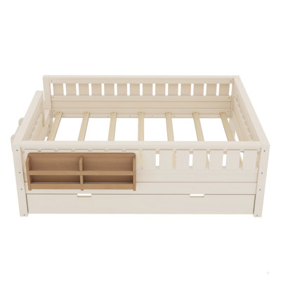 Wooden Bed With Built-In Bookshelves And Trundle
