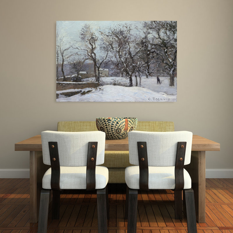 Neige à Louveciennes, vers 1870. Estampe d'art mural contemporain abstrait impressionniste représentant un paysage avec un arbre.