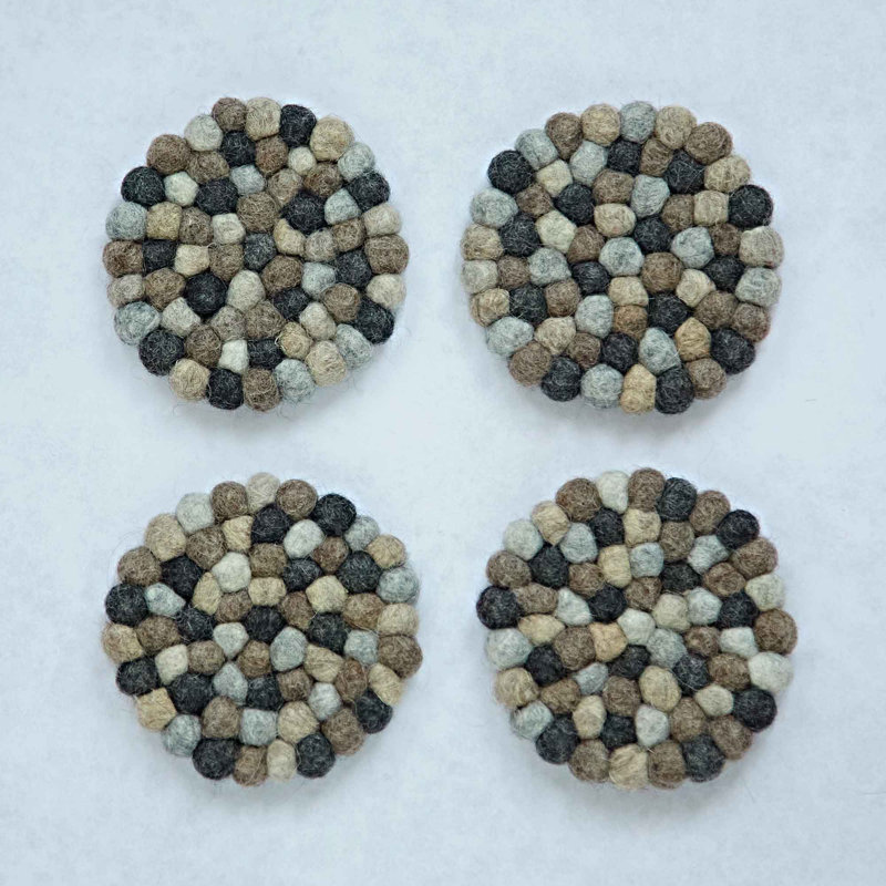 Handmade Felt Ball Coasters, Grey