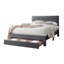 Grand lit plateforme moderne, couleur gris anthracite, tissu en velours côtelé, base stable sous le lit, option de rangement