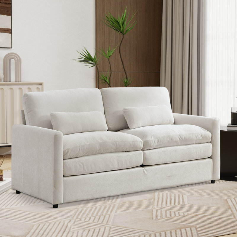 Canapé large et rembourré, causeuse double couche confortable, Beige
