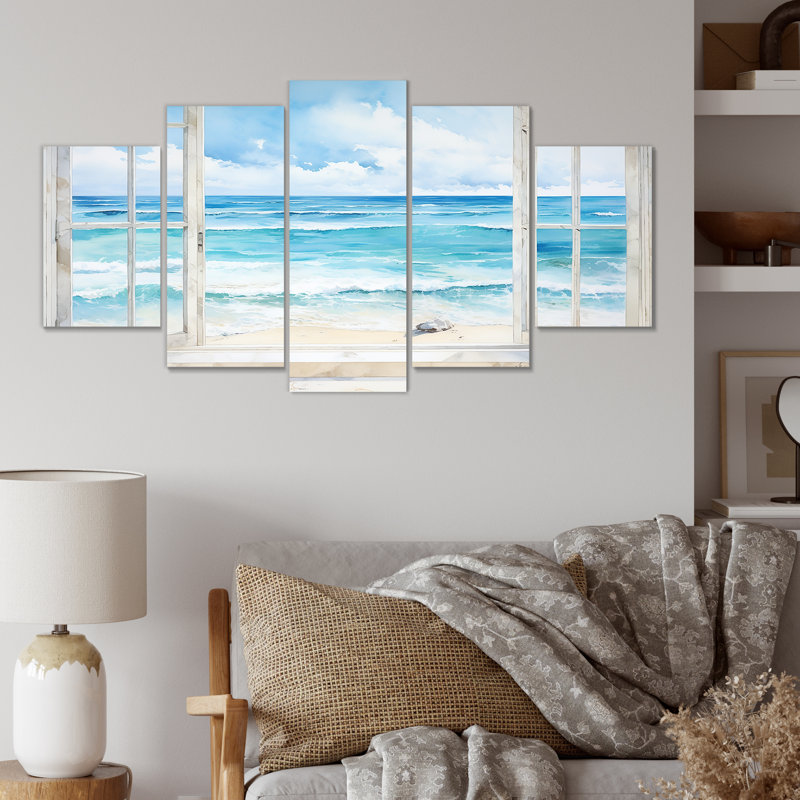  «Tranquility Beachside Windows Horizon II - Coastal Windows Multipanel Wall Art Decor Set