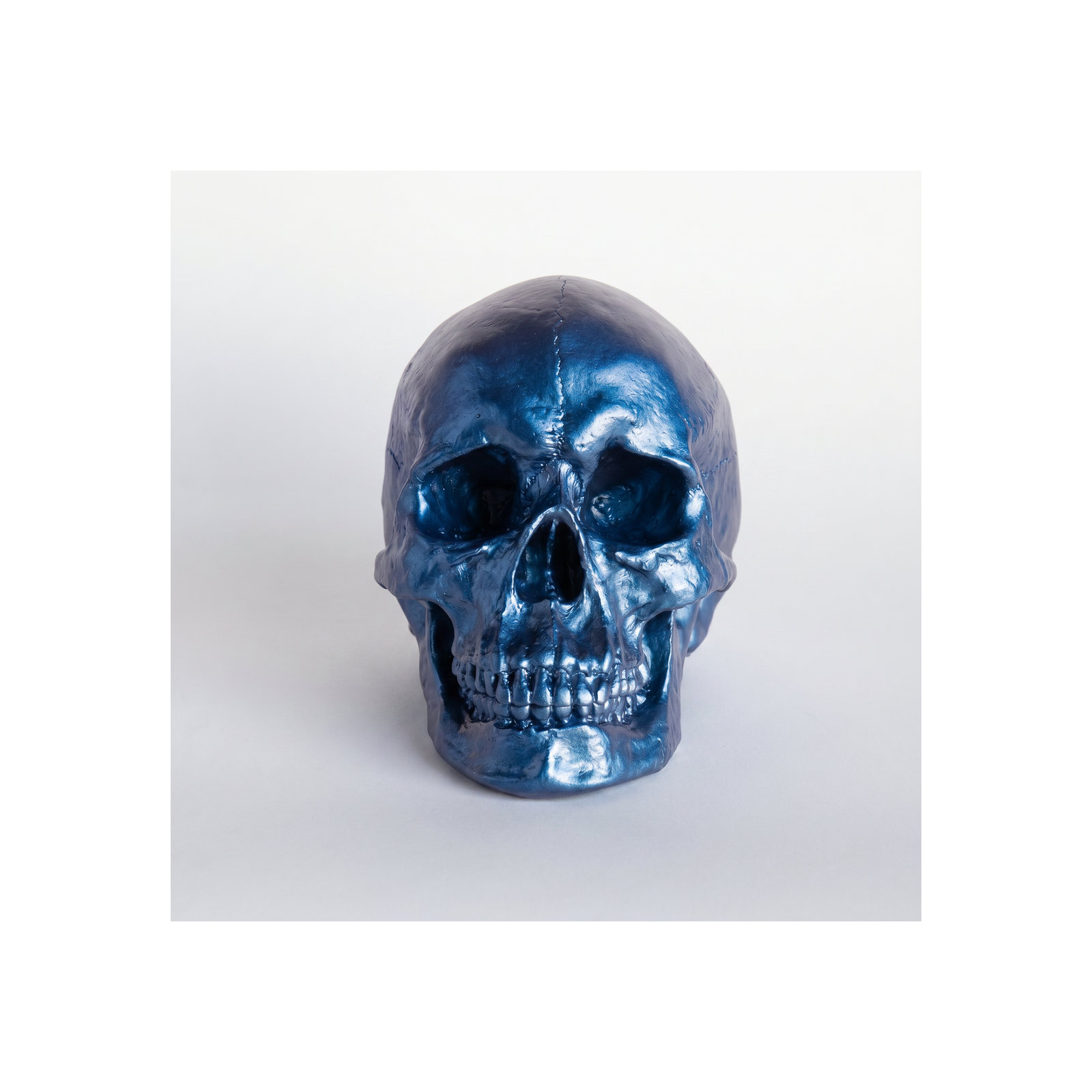 Muscogee Replica Faux Taxidermy Human Skull Figurine, Metallic Blue