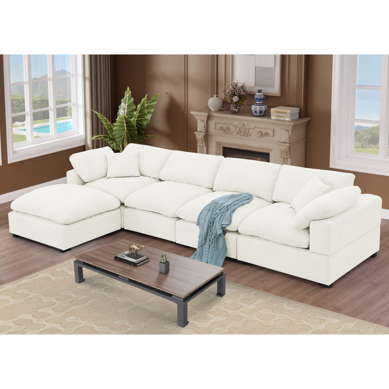 Méridienne modulaire rembourrée de 143,2 po Weikko, Blanc
