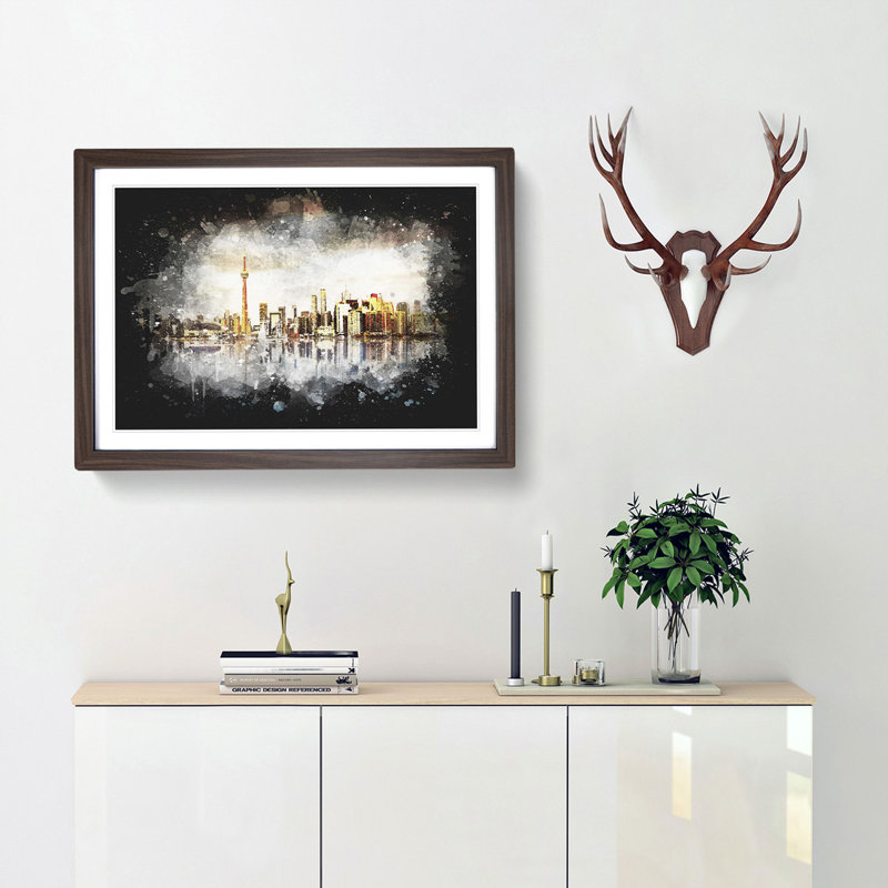 Reflection Of The Toronto Skyline - Picture Frame Graphic Art, 62cm H x 87cm W x 2cm D, Walnut Framed