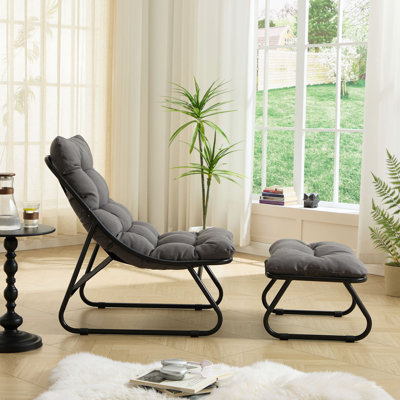 Méridienne d'extérieur pour patio avec repose-pieds, fauteuil inclinable confortable avec coussin gonflable et repose-pieds, idéale pour le salon, la chambre à coucher, la structure de la salle de lecture avec coussin