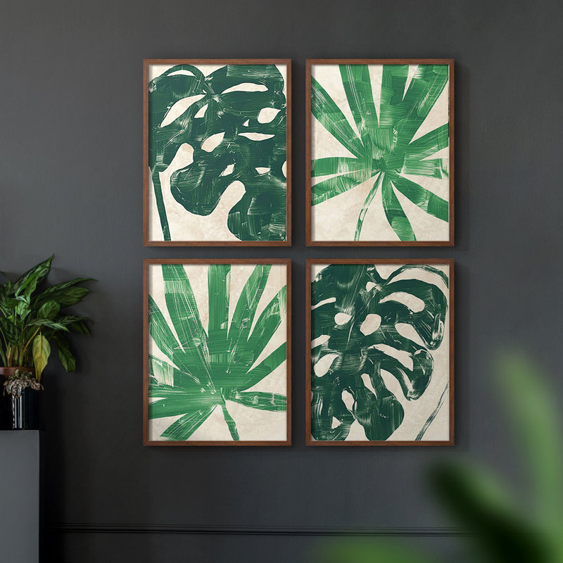 «Basketweave Leaf I», reproduction encadrée - ensemble de 4, Noyer, H 32 po x l 10 po