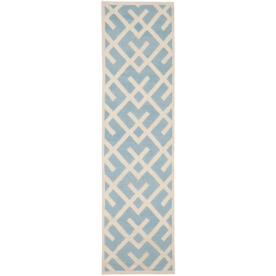 Tapis géométrique en laine / coton tissé à la main Fung en bleu clair / ivoire