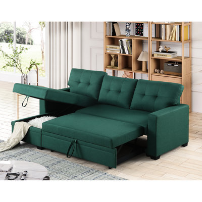 Linen Convertible 3 - Seat With Pull Out Chaise And Storage Sectional, Twin Size Sleeper, Removable Back Cushions, Foam Filler, 82 In Width, 53 Depth, 34.5 Height, 151 Lb Sectional Linen, Storage,