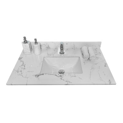 Modern Bathroom Vanity Top 31" - Stone With Ceramic Undermount Lavatory Sink 31Inch Work Deck White Marble Effect