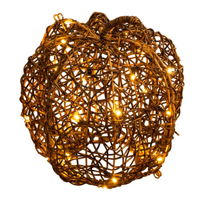 12In. Pre-Lit Autumn Rattan Fall Pumpkin With 40 Warm White LED Lights
