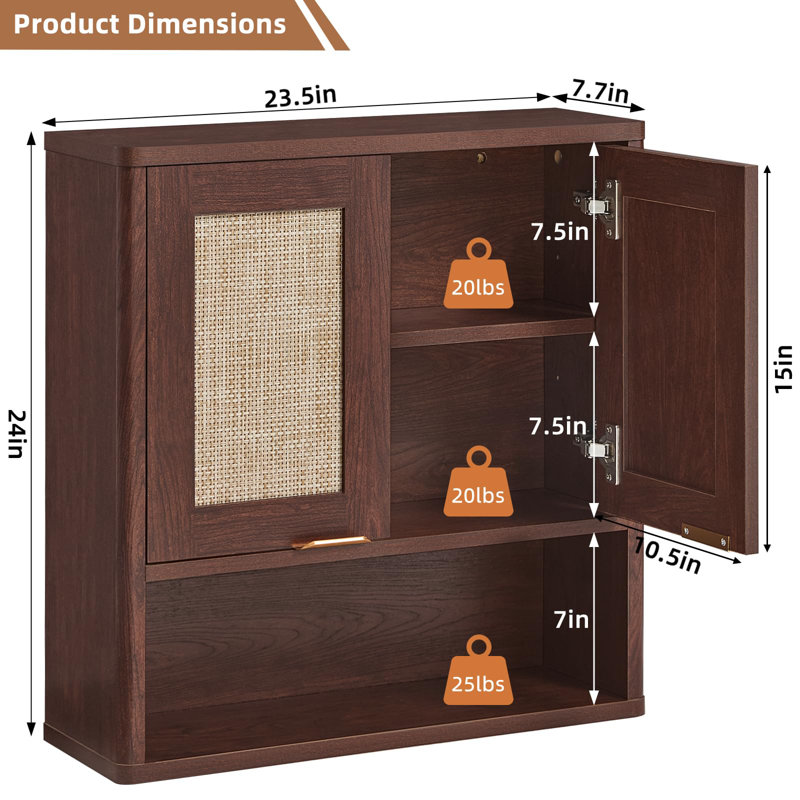 Rattan Bathroom Wall Cabinet, Boho Medicine Cabinet With Adjustable Shelf & Doors, Over The Toilet Storage Cabinets Organizer For Laundry Room, Kitchen, Living Room