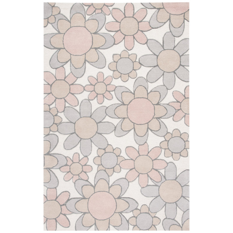 Tapis gris / rose en laine touffeté à la main Asger, Rectangle 5 pi x 8 pi