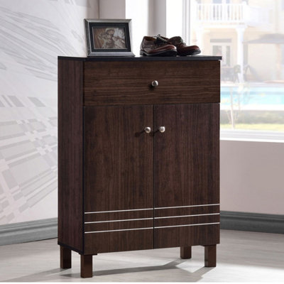 Jyaire 2-Door Dark Brown Shoe Cabinet With 1-Drawer & 3-Shelves, 35.1'' H X 23.4'' W X 12.87'' D 