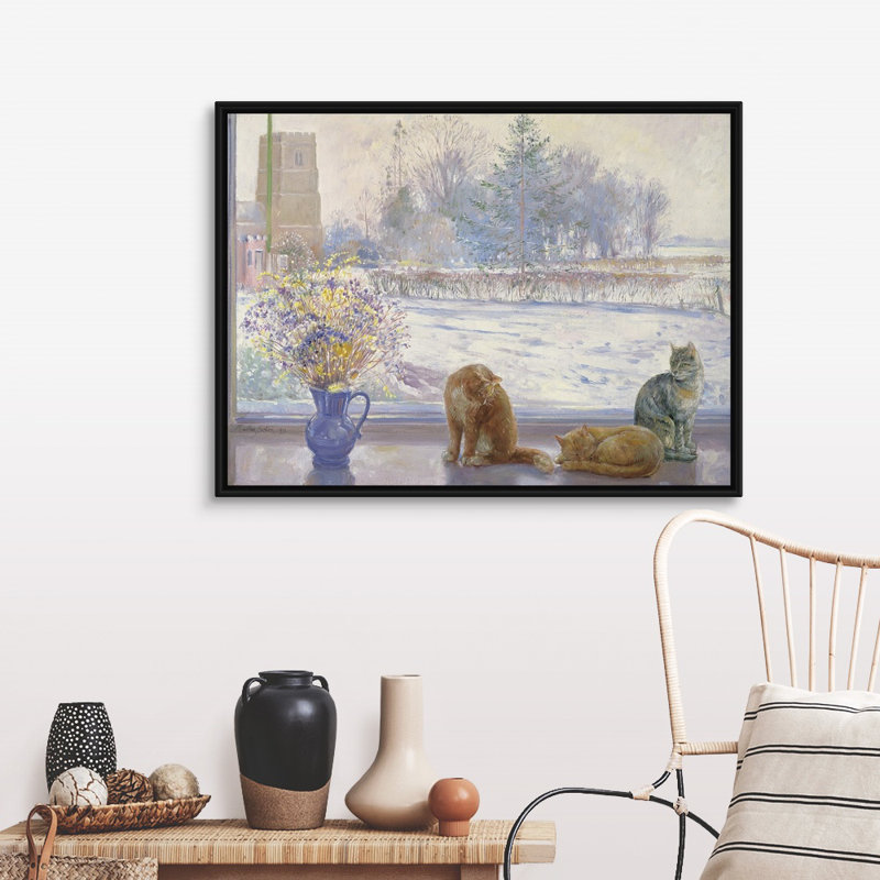 «Winter Prospect with Cats» par Timothy Easton - reproduction d'art sur toile, H 32 po x l 42 po x P 1,75 po