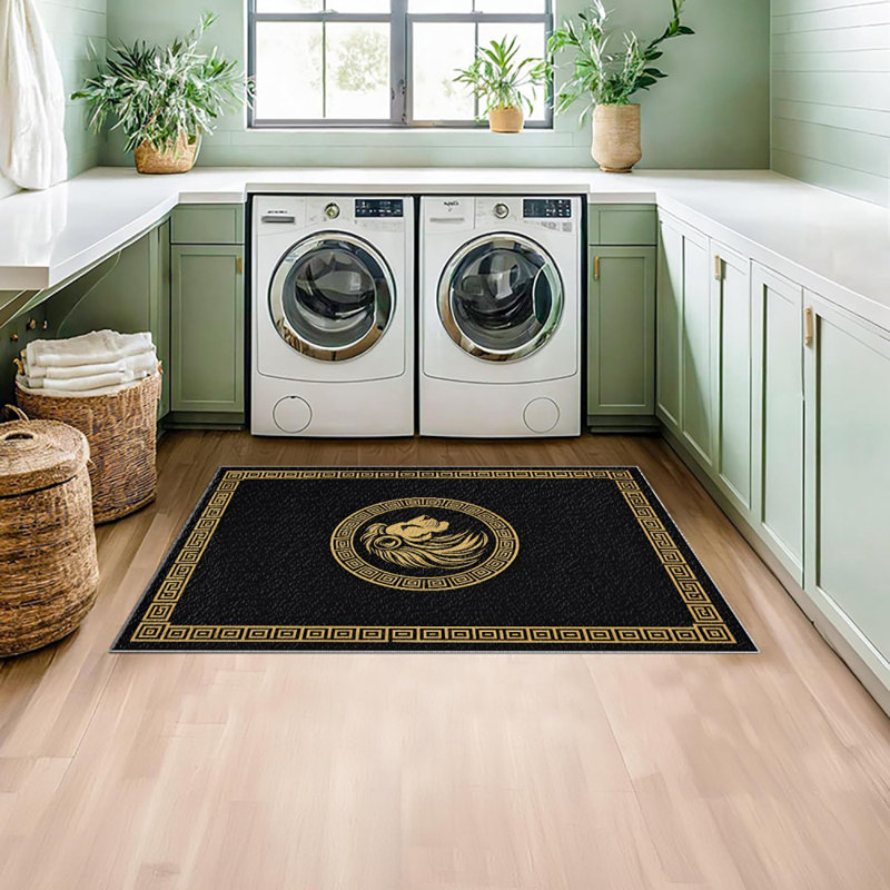 Black Golden Lion Carpet-waterproof, easy to clean, machine-washable, soft and comfortable; suitable for door mats, kitchens, living rooms, bedrooms, corridors, and laundry areas. Easy to clean, durable carpet for home decoration.
