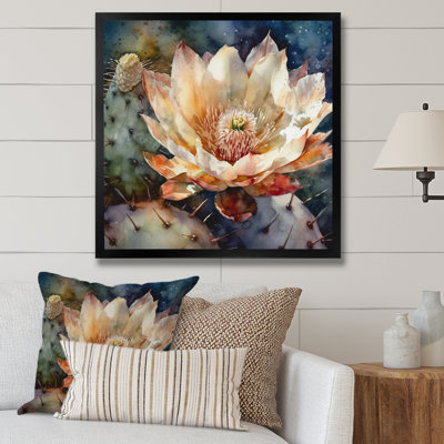 Rozann, fleur de cactus blanc bleu sur toile