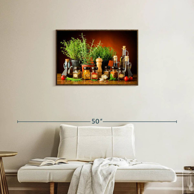 Cuisiner avec des épices et des herbes, Cadre flottant en noyer, 31 po x 21 po