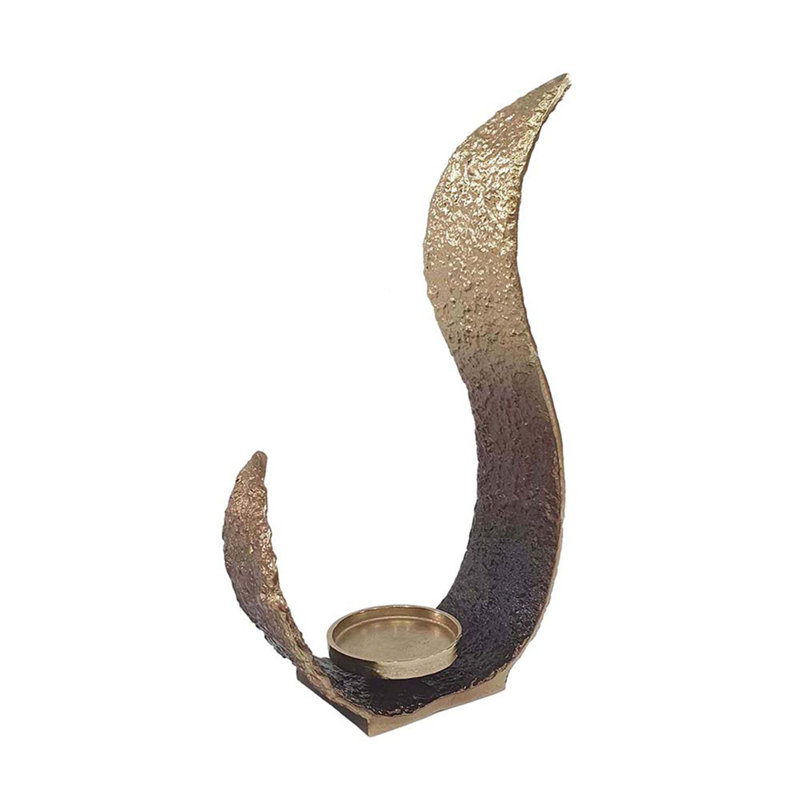 7.9X3.5X14.6" Sculptural Metal Pillar Holder With Ombre Gold And Bronze Finish