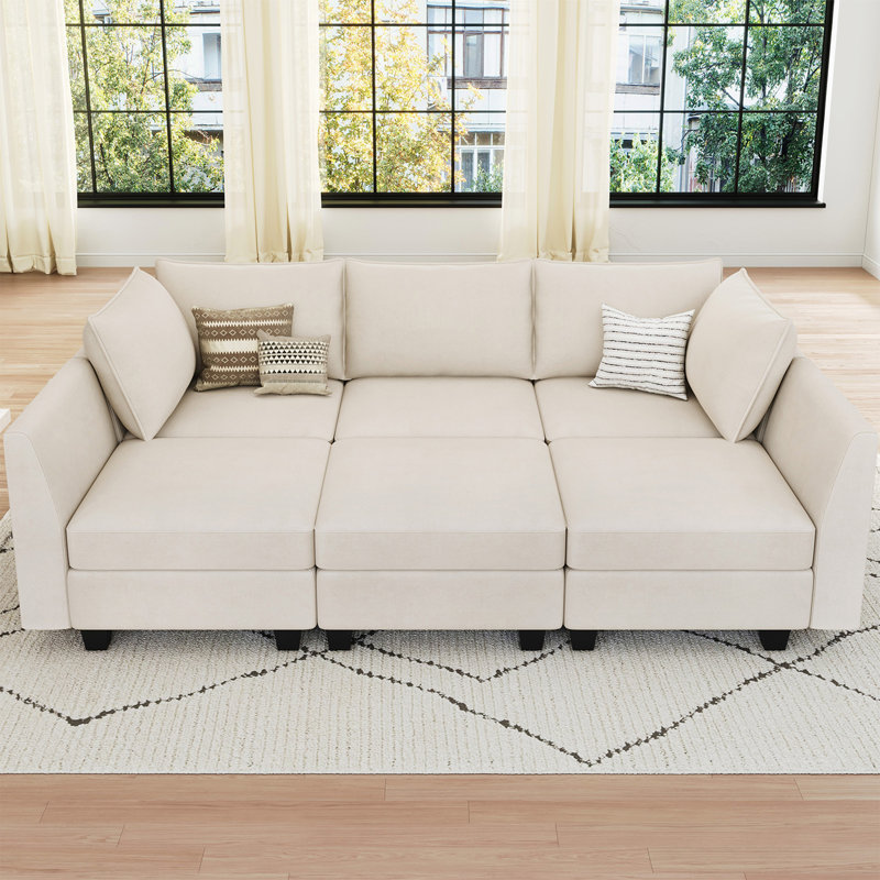 Allinson 7-Piece Velvet Freely Combined Modular Sofa L Shaped Couch Variable Sofa Bed Sleeper Apartment Living room Sectional Storage Sofa