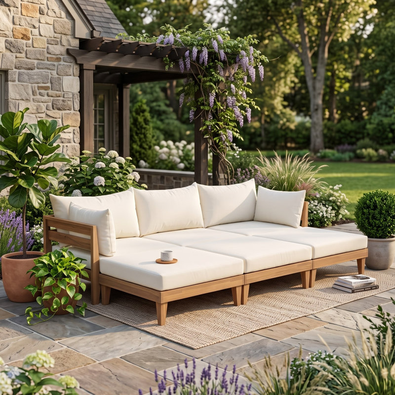 Ensemble de canapé modulaire de patio 6 pièces en bois d'acacia