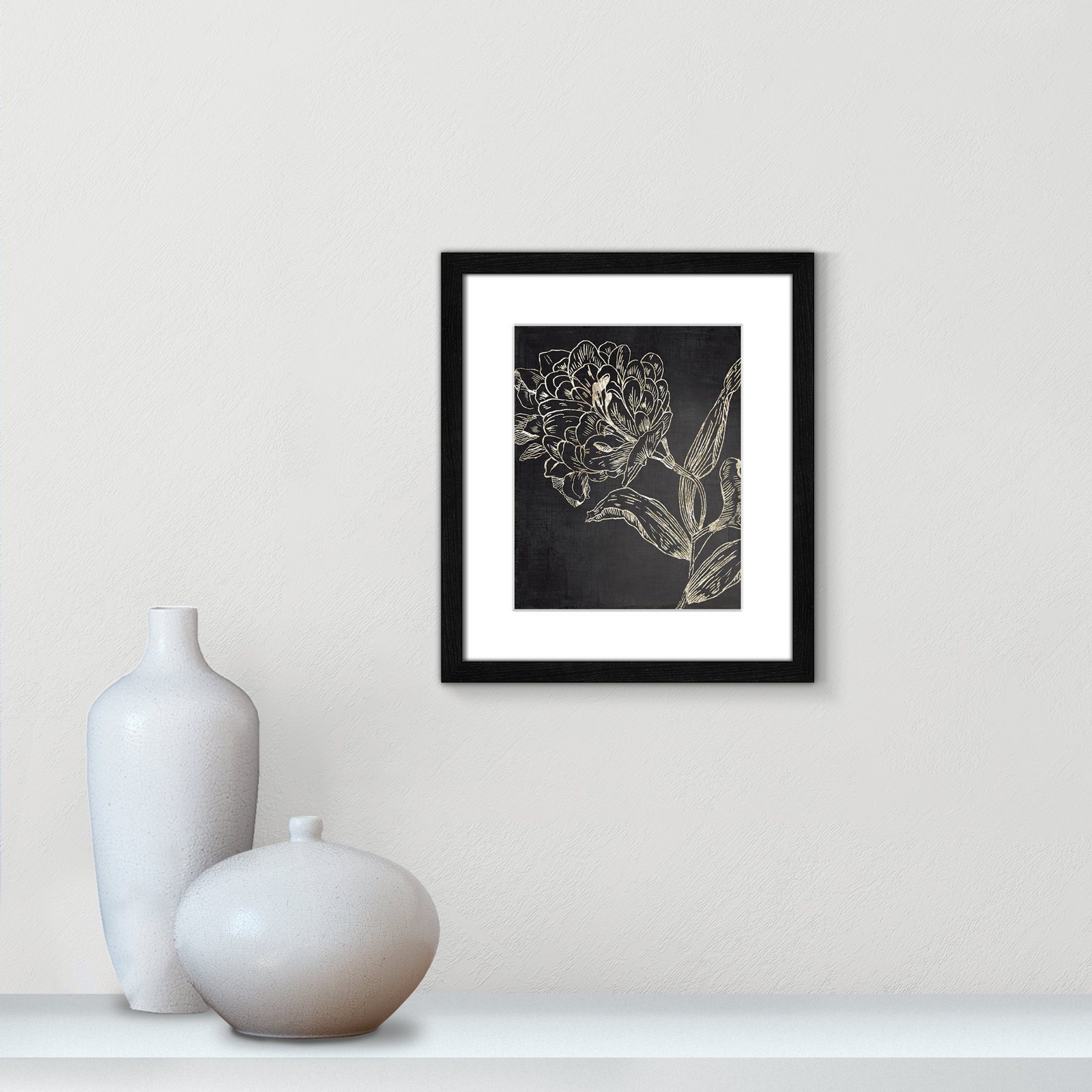 Clarendon "Golden Flower Folklore II" Print, 15" H x 13" W, Black Wood Grain